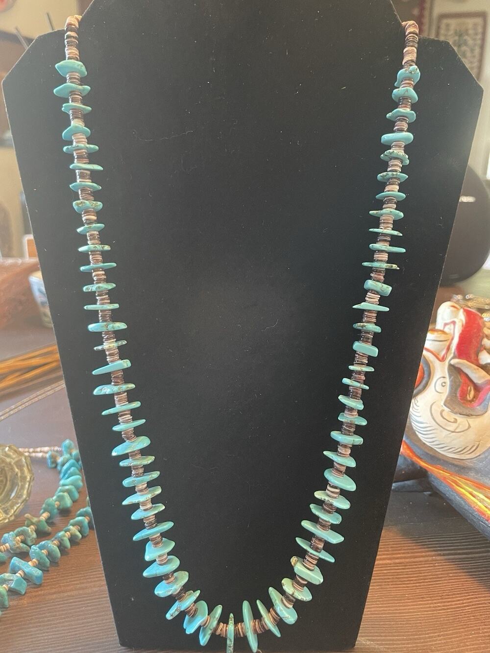 Vintage Turquoise Tab Slab Heishi Necklace
